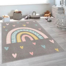 Kinderteppich »Nino 887«, rechteckig, 13 mm Höhe, Kurzflor, Spielteppich, Motiv Regenbogen & Herzen, Kinderzimmer, 46632034-0 grau 13 mm