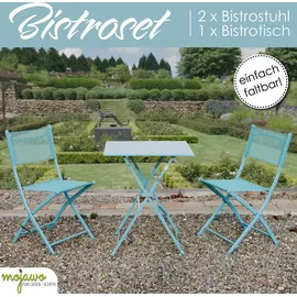 Mojawo 3tlg Bistroset Gartenmöbelset Outdoormöbel Balkon klappbar Farbauswahl - Türkis