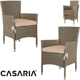 CASARIA Polyrattan Ecklounge Set WPC Esstisch Ecksofa 2 Gartenstühle Sitzauflagen Kissen Wetterfest Outdoor Lounge Garten Terrasse Balkon Möbel