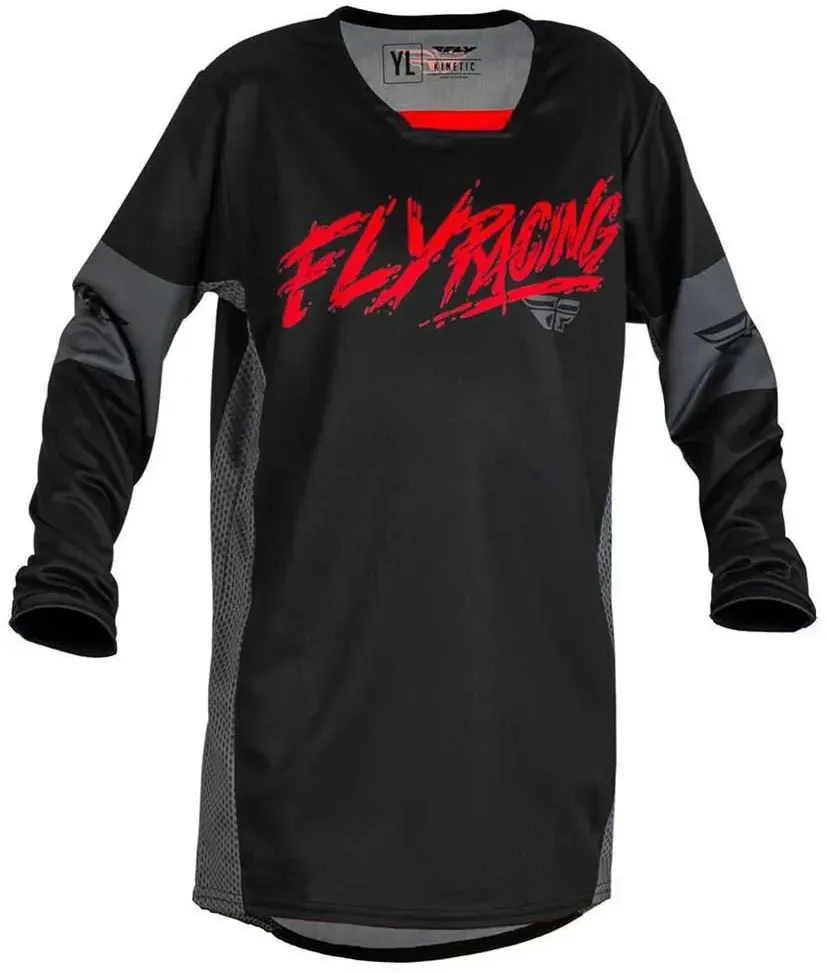Fly Racing 70202 Langarm-trikot - Black / Red / Grey - 12-14 Jahre