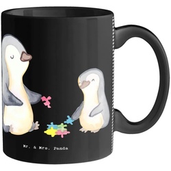 Mr. & Mrs. Panda Tasse Sozialpädagoge mit Herz – Schwarz – Geschenk, Kaffeebecher, Teebecher, Keramik schwarz