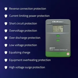 Qoltec Laderegler, Solarregler MPPT mit Temp.-Sensor 60A