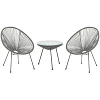 Beliani Balkonset Dunkelgrau Polyrattan Beistelltisch mit 2 Stühlen Spaghetti-Optik Modern Mexikanischer Stil Outdoor Balkon Terrasse Garten Möbel - Grau/Schwarz