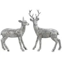 Kleines Stehendes Silber Deko Hirsch Paar & Geweih - Weihnachten Wildfigur 2tlg.