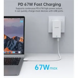 CHOETECH USB-C und USB-A GaN Fast Charger (65 W, 2 Ports), USB Ladegerät, Weiss