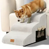 Eukue Hundetreppe 3 Stufen, Hundetreppen für Kleine Hunde und Katzen, Hochdichtem Schaum Haustiertreppe mit Bezug und Tasche, Tragbare Treppe Hunde Hunderampe mit Bezug, Weiß