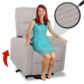 Mendler Fernsehsessel HWC-K62, Relaxsessel TV-Sessel Liege, Liegefunktion Aufstehhilfe, Metall Stoff/Textil Cord ~ hellgrau