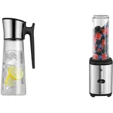 WMF Basic Wasserkaraffe 1,5 liter, Glaskaraffe mit Deckel und Griff 1,5l & Kult X Mix & Go Mini Smoothie Maker, Standmixer, Blender elektrisch, Shake Mixer 300 Watt, Tritan-Kunststoff Flasche