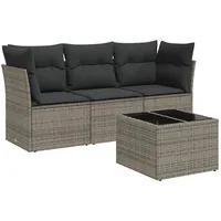 vidaXL 4-tlg Garten-Sofagarnitur mit Kissen Grau Poly Rattan Modell 22