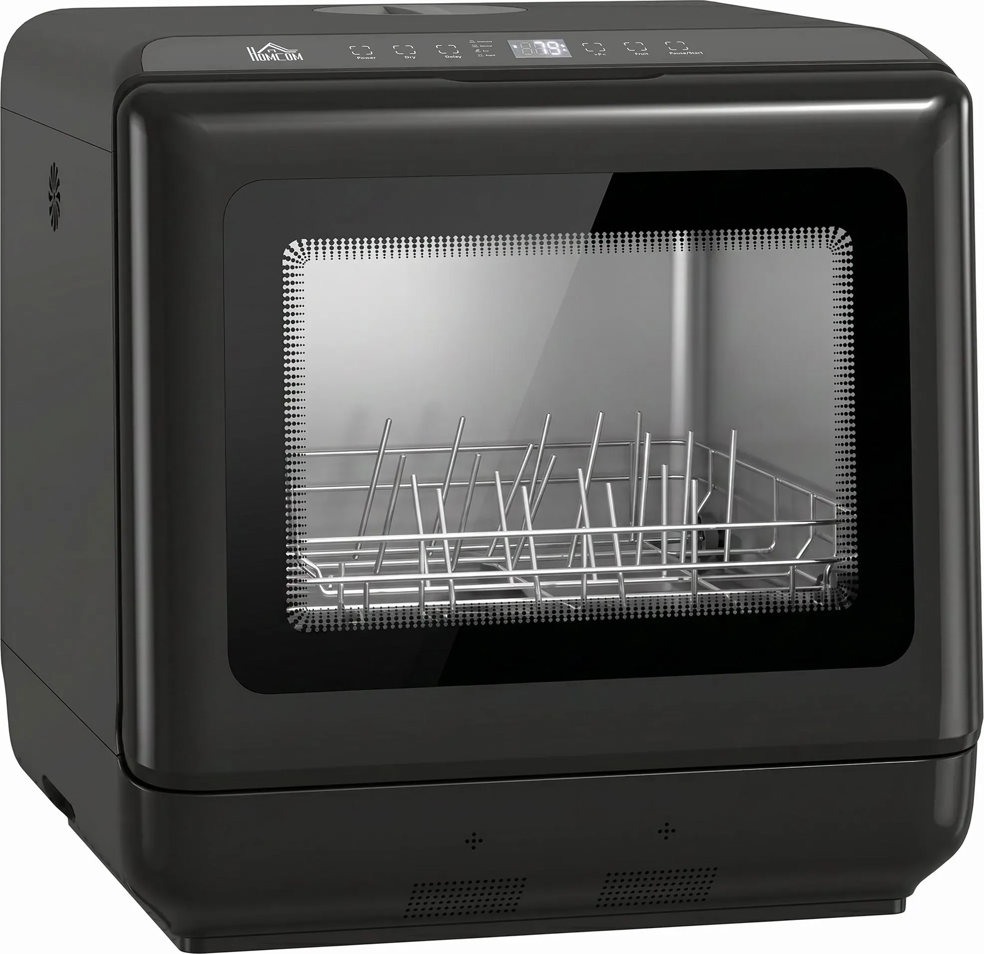 HOMCOM Tischgeschirrspüler, Mini-Geschirrspüler mit integriertem 6-Liter-Wassertank, 5 Programmen, Touch-Steuerung, LED-Display, 4 Gedecke, Dual-Wasserversorgung und Lufttrocknungsfunktion, Schwarz   Aosom