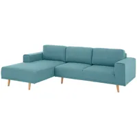 Ecksofa HOME AFFAIRE "Lasse L-Form" Sofas Gr. B/H/T: 273cm x 90cm x 167cm, Struktur fein, Recamiere links, blau (petrol) im scandinavischen Stil mit Holzfüßen