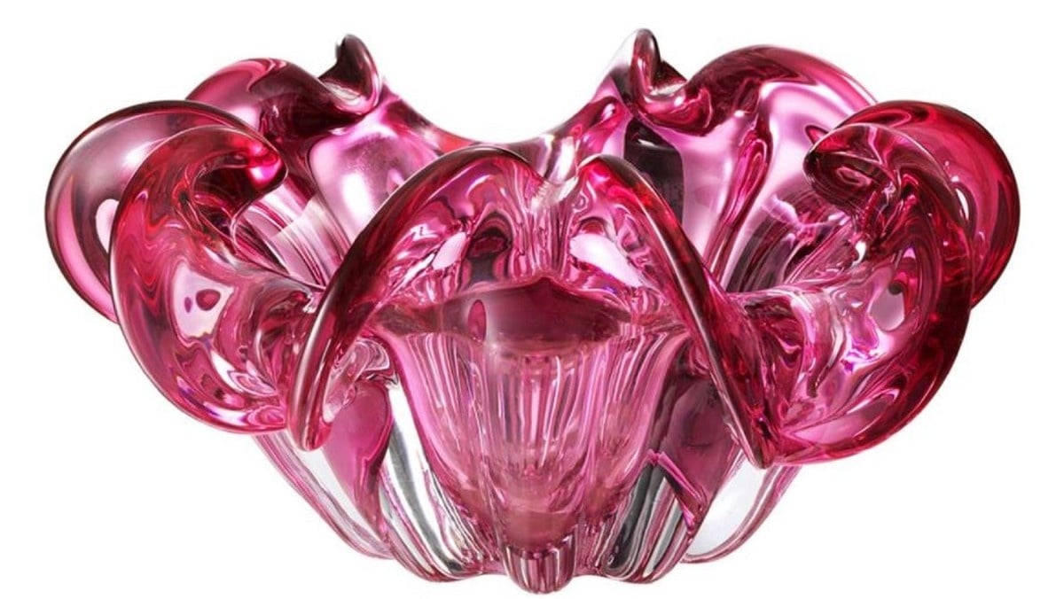 Casa Padrino Deko Schüssel aus mundgeblasenem Glas Pink Ø 21 x H. 10 cm - Luxus Deko Accessoires