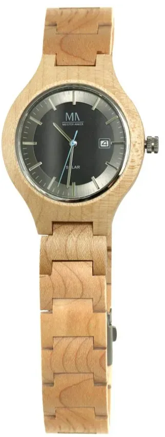 Meister Anker Holz-Armbanduhr wasserfest Solarbetrieb mit Datumsanzeige