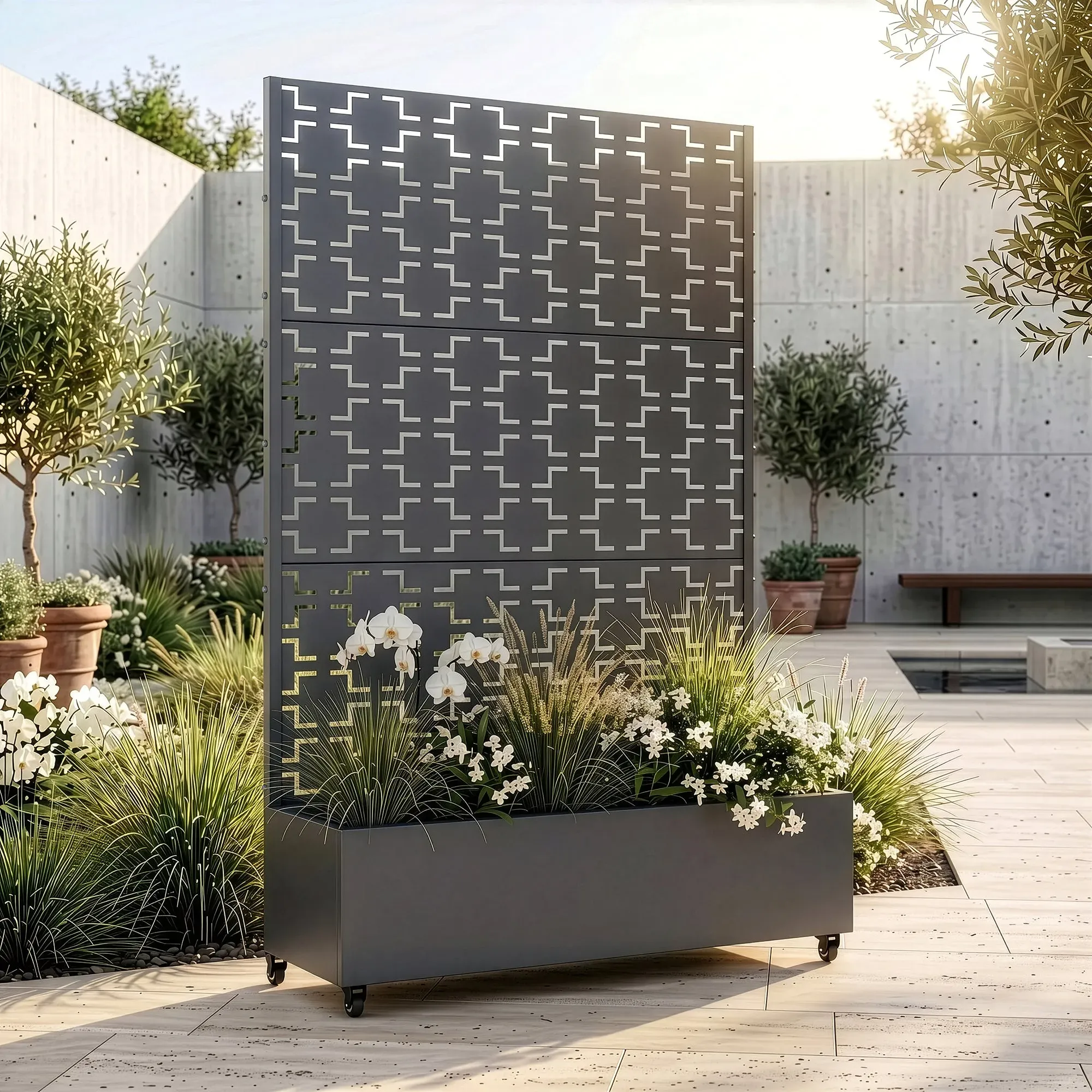 Trennwand Aaskis mit Blumenkasten Stahl 190x120 cm Anthrazitgrau [casa.pro]