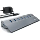 Primewire 8 Port USB 3.2 Gen.1 Port Hub - 8 x USB 3.2 Gen1, Davon 1x USB Ladeport smart Charge – 8 Port Verteiler mit Netzteil - Alugehäuse - für PC