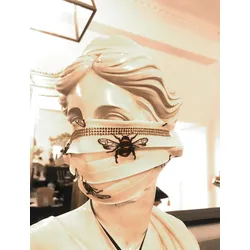 Casa Padrino Bling Bling Maske Bees Weiß  - CP Maske mit goldenen Glitzersteinen