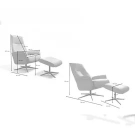 KAWOLA Relaxsessel JOSIANE Drehsessel Lederfaserstoff cognac mit Hocker