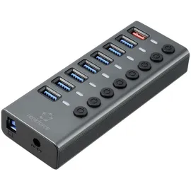 Renkforce RF-HUB-380 8 Port USB 3.2 Gen 2-Hub einzeln schaltbar, mit Status-LEDs, mit Aluminiumgehä