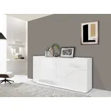 Dmora - Kommode Stefano, 4-türiges Küchen-Sideboard, Wohnzimmer-Buffet, 100 % Made in Italy, 200 x 43 x 86 cm, glänzendes Weiß,