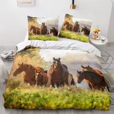 Morbuy Weiche Bettwäsche aus Mikrofaser Bettbezug 135x200 155x220 200x200 220x240 mit Reißverschluss + Kissenbezüge 80x80cm, Pferd Drucken Bettwäsche-Set (180x220cm,wildes Pferd)