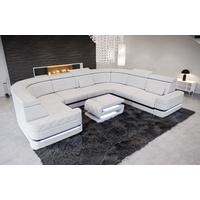 Sofa Dreams Wohnlandschaft Couch Sofa Leder Positano U Form Ledercouch, Ledersofa mit LED, mit Stauraum, Designersofa schwarz|weiß