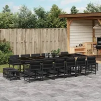 VidaXL 17-tlg. Garten-Essgruppe mit Kissen Schwarz Poly Rattan