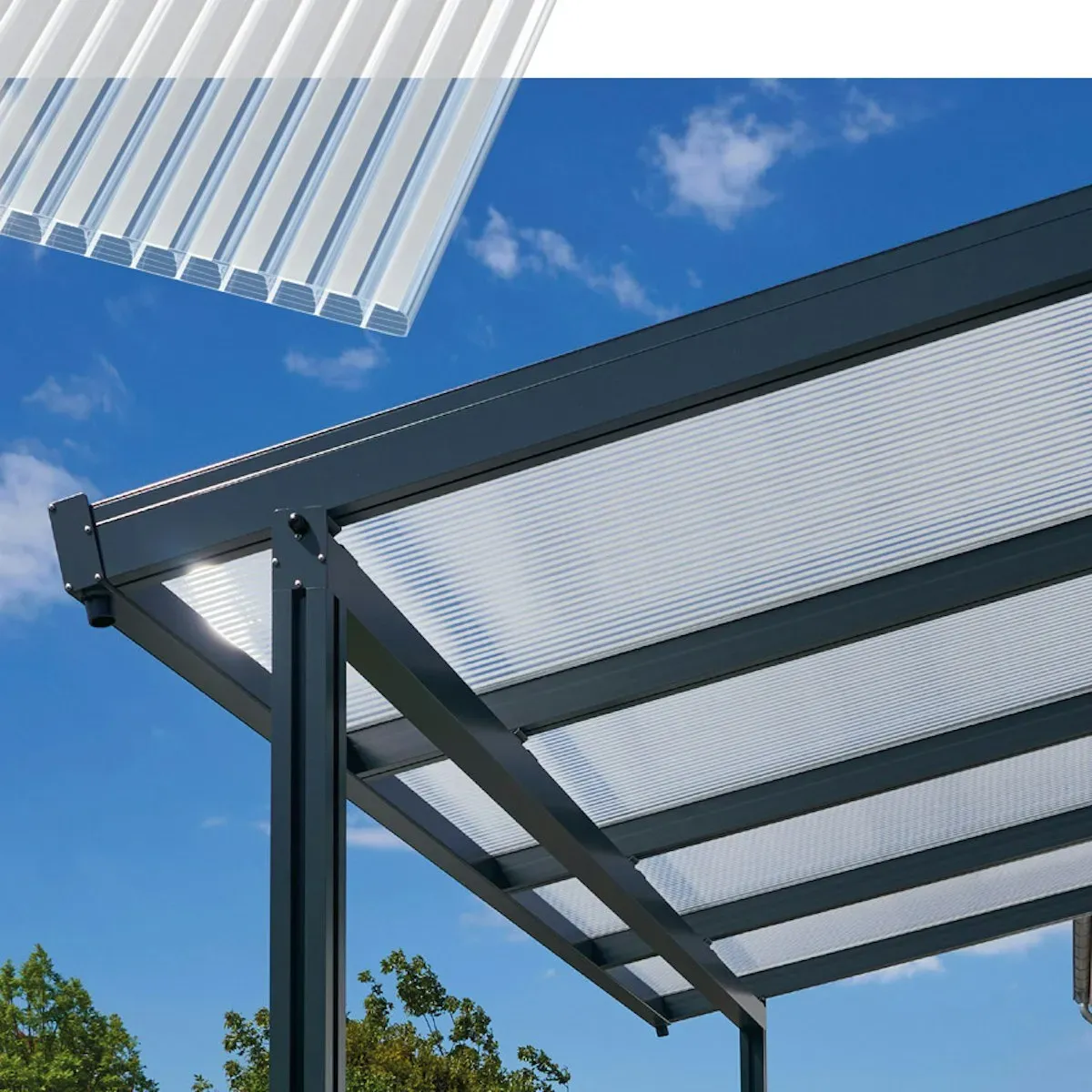 Gutta Einzelcarport Premium weiß/anthrazit Polycarbonat gestreift weiß Weiß