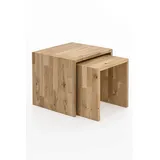 WOODLIVE DESIGN BY NATURE Woodlive Beistelltisch 2er Set Wohnzimmertisch aus Massivholz Wildeiche und Kernbuche massiv geölt 41x41x38 cm und 33x37x35 cm (Wildeiche)