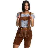 Steigenhöfer Manufaktur Trachtenlederhose Lederhose Damen Shorts - 100% Rindsleder - Kurze Hose für Frauen (Inklusive verstellbaren Trägern) Traditionelles Design - Mit Gürtelschlaufe - Dirndl Alternative braun 46