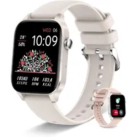 Smartwatch mit Telefonfunktion 1,85" Fitnessuhr Pulsmesser Schlafmonitor SpO2 Personalisiertem Bildschirm Sprachassistent Armbanduhr für Android iOS - Beige
