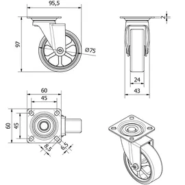 SOTech Möbelrolle RAPID Ø 75 mm transparent