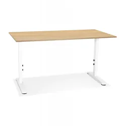 Höhenverstellbarer Schreibtisch aus Holz mit Metallgestell | Ergonomischer Arbeitsplatz mit Sitz-Steh-Funktion | Beige Weiß Design | Kadima Design