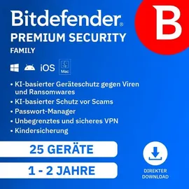 BitDefender Premium Security Family 2026 ESD 25 Geräte 2 Jahre DE Win