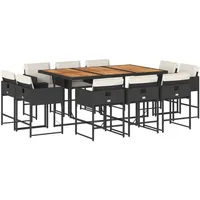 VidaXL 11-tlg. Garten-Essgruppe mit Kissen Schwarz Poly Rattan -