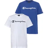 Champion T-Shirt CHAMPION, Jungen, Gr. XXL (176), blau (blau, weiß), Obermaterial: 100% Baumwolle, Rundhals, Shirts T-Shirt, Kurzarm, mit Logoschriftzug, aus Baumwolle und Polyester