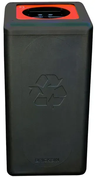 Mülltrennsystem BrickBin Plastik Behälter schwarz orange 65 L integrierte Beutelhalterung, aus recyceltem Kunststoff