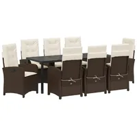 VidaXL 9-teiliges Garten-Dining-Set mit Kissen aus braunem Poly-Rattan