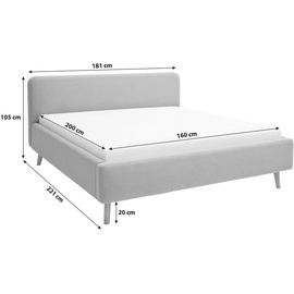 Meise Möbel Polsterbett Mattis mit Bettkasten Holzfuß Kopfteil glatt - grau ¦ Maße cm B: 180 H: 105