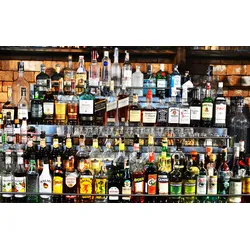 Fototapete PAPERMOON "BAR-VINTAGE RETRO BISTRO PUB FLASCHEN ABSTRAKT DESIGN", bunt, B:4,50m L:2,80m, Vlies, Tapeten
