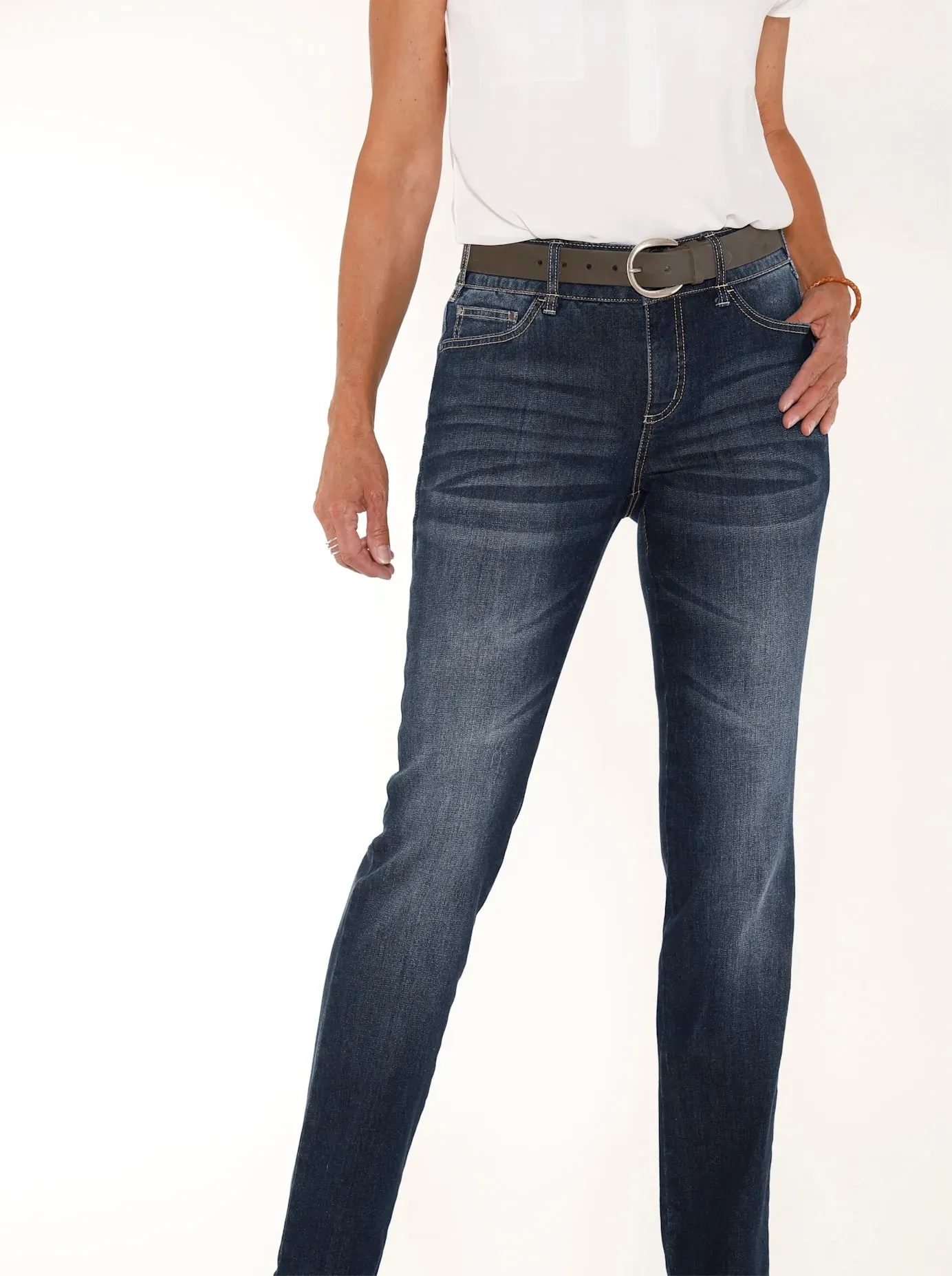 Bequeme Jeans CASUAL LOOKS, Damen, Gr. 84, Langgrößen, blau (dunkelblau), 98% Baumwolle, 2% Elasthan, unifarben, lang, Jeans
