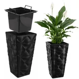 KADAX Blumentopf mit 3D Effekt, Blumenkübel aus Kunststoff in 4 Farben, Pflanzkübel mit Einsatz und praktischen Griffen, Kunststofftopf, Outdoor-Pflanzkübel, Innentopf (Schwarz Höhe: 74,5 cm)
