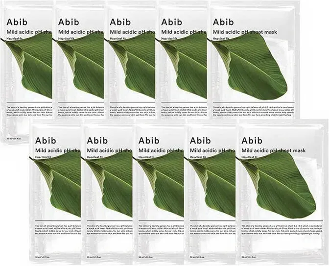 ABIB Heartleaf Fit mild saure pH-Tuchmaske, 10 Stück, Anti-Akne, Houttuynia Cordata