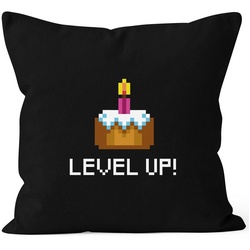 MoonWorks Dekokissen Kissenbezug Geburtstag Level Up Pixel-Torte Retro Gamer Pixelgrafik Geschenk Arcade Kissenhülle Dekokissen Baumwolle MoonWorks® schwarz