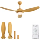 Mikeru Dimmbarer Deckenventilator, 140cm Ventilator Deckenleuchte 10% bis 100% 6 Geschwindigkeitsstufen Fernbedienung Deckenventilator Holzmaserung-Design mit Beleuchtung für Schlafzimmer (D)