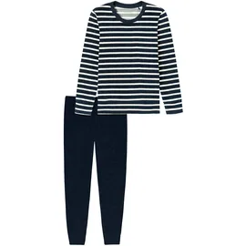 SCHIESSER Casual Essentials Pyjama Gestreift Nachtblau/Weiß S