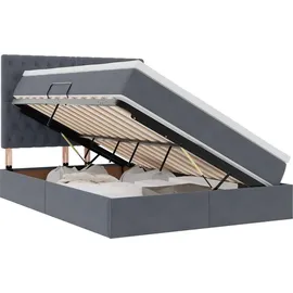 vidaXL Bett mit Stauraum und LED mit LED Dunkelgrau 140 x 190 cm Samt