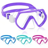 JATEKA Taucherbrille Kinder,Schwimmbrille mit Nasenschutz für Jungen Mädchen,180° Schnorchelmaske mit Ohrstöpsel,Anti-Leck Tauchmaske Kinder für 4-12 Jahre - Lila