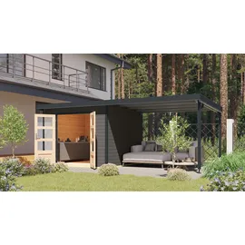 Karibu Gartenhaus »"Plutino B" SET, Anbaudach 3 m Breite«, terragrau-weiß, -staubgrau oder -anthrazit grau