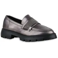 VAN HILL Damen Loafers in Grau Metallic,