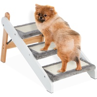 Relaxdays Hundetreppe 3 Stufen klappbar, Hunde & Katzen, Haustiertreppe Plüsch, Bett & Couch, HBT 41x39x69 cm, weiß-grau